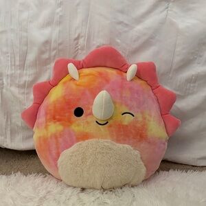 Squishmallows Pink and Yellow Dinosaur Pillow